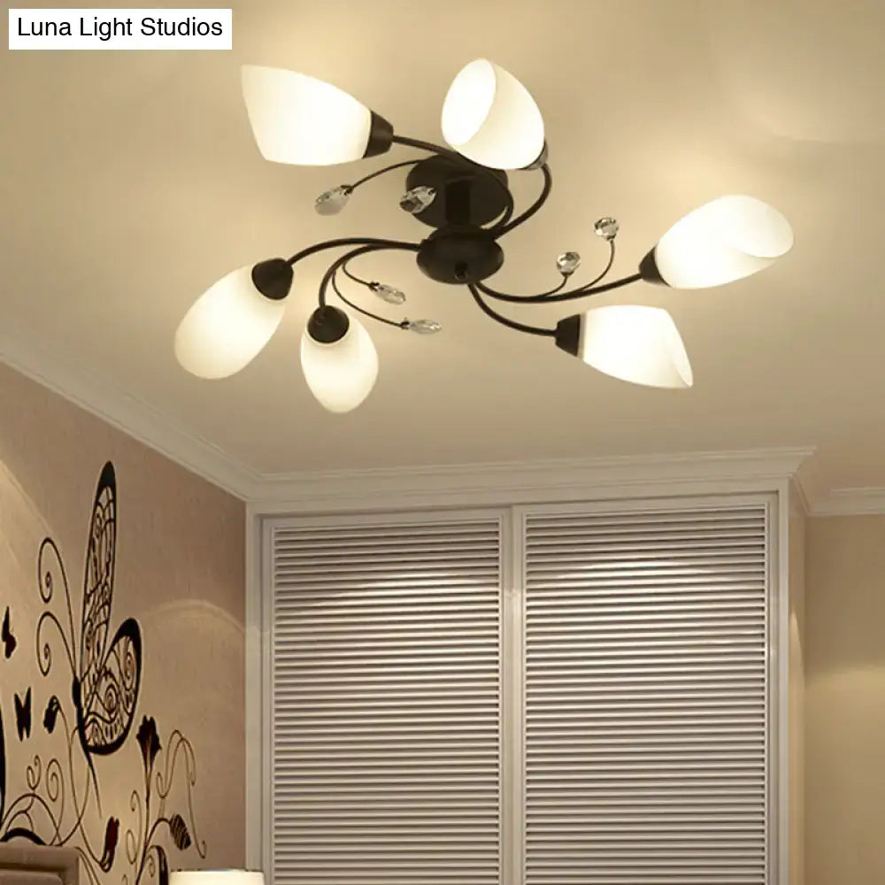 DecorBites™ Rustic Black Opal Glass Semi Flush Ceiling Light Fixture with Floral Swirl Design - Ideal for Living Room