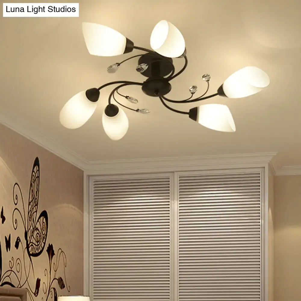 DecorBites™ Rustic Black Opal Glass Semi Flush Ceiling Light Fixture with Floral Swirl Design - Ideal for Living Room
