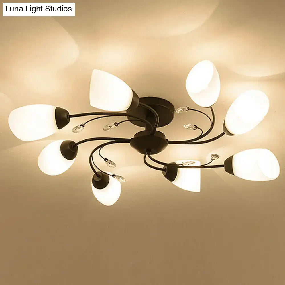DecorBites™ Rustic Black Opal Glass Semi Flush Ceiling Light Fixture with Floral Swirl Design - Ideal for Living Room