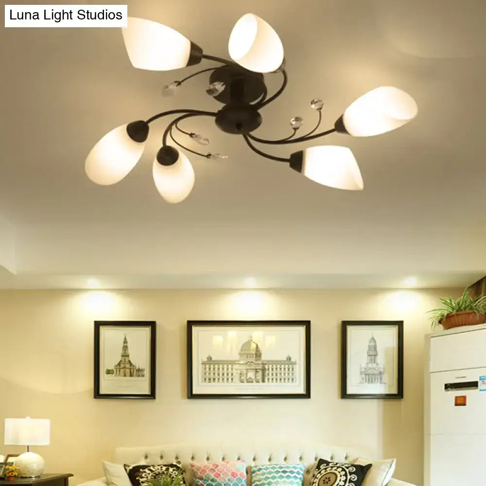 DecorBites™ Rustic Black Opal Glass Semi Flush Ceiling Light Fixture with Floral Swirl Design - Ideal for Living Room