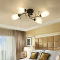 DecorBites™ Rustic Black Opal Glass Semi Flush Ceiling Light Fixture with Floral Swirl Design - Ideal for Living Room