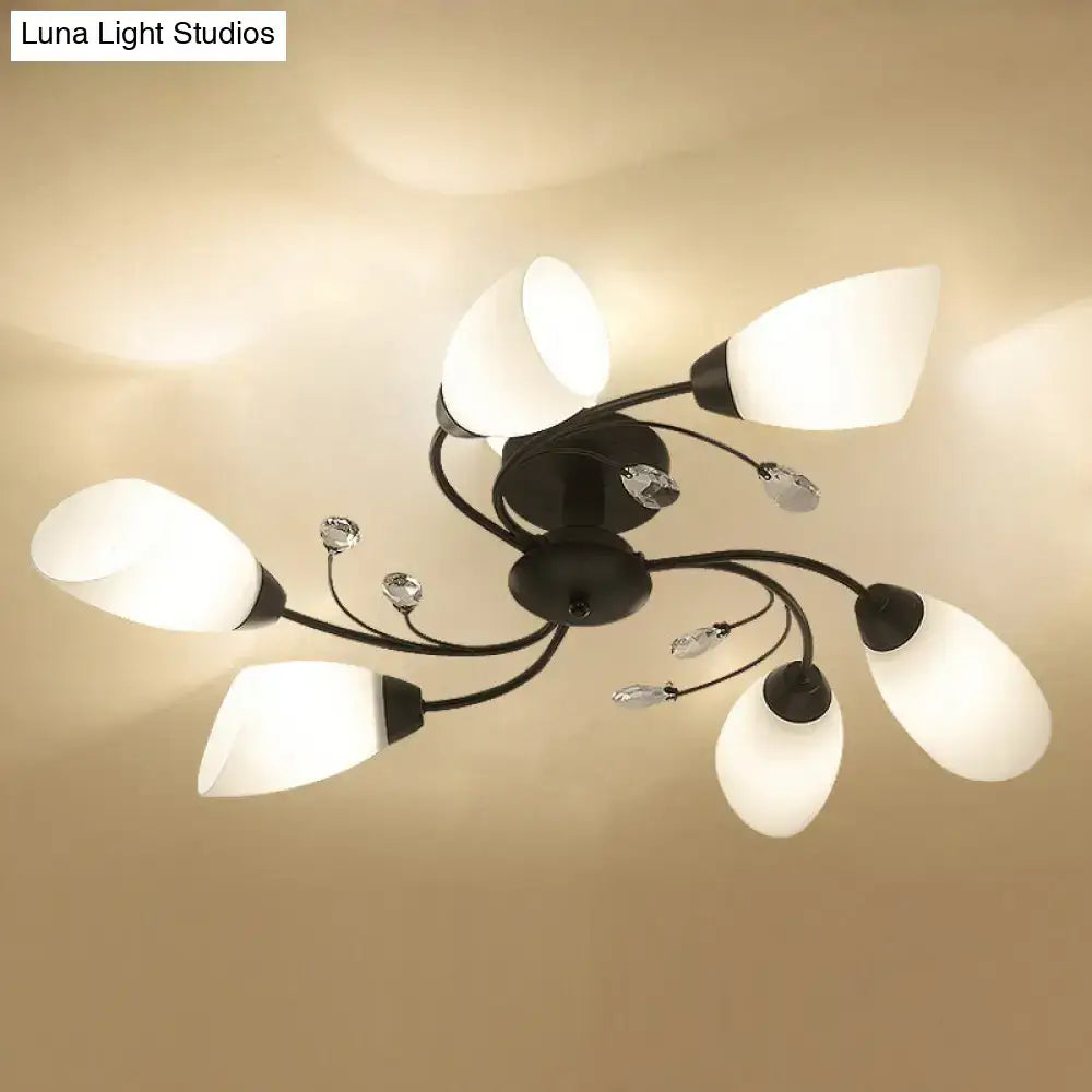DecorBites™ Rustic Black Opal Glass Semi Flush Ceiling Light Fixture with Floral Swirl Design - Ideal for Living Room