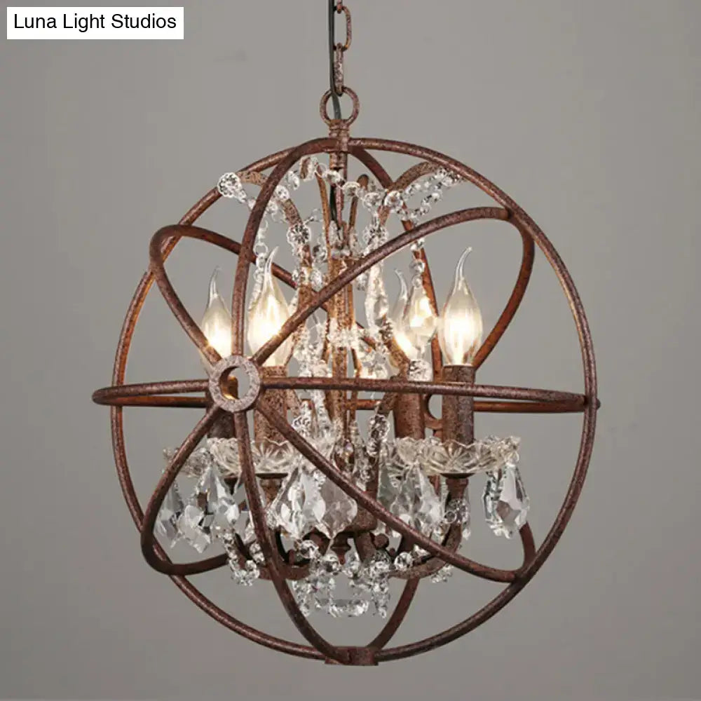DecorBites™ Rustic 4-Light Wrought Iron Chandelier Pendant with Crystal Deco for Restaurants