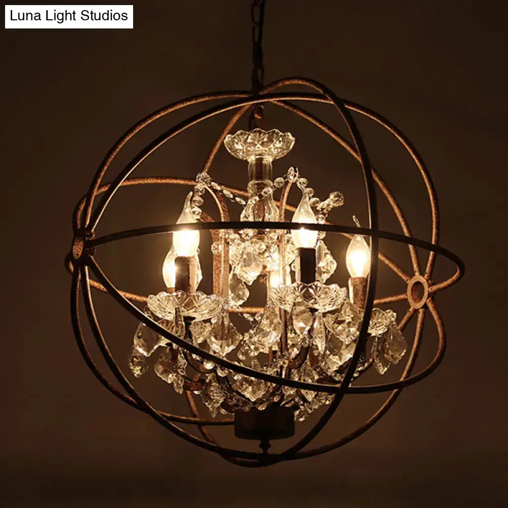 DecorBites™ Rustic 4-Light Wrought Iron Chandelier Pendant with Crystal Deco for Restaurants