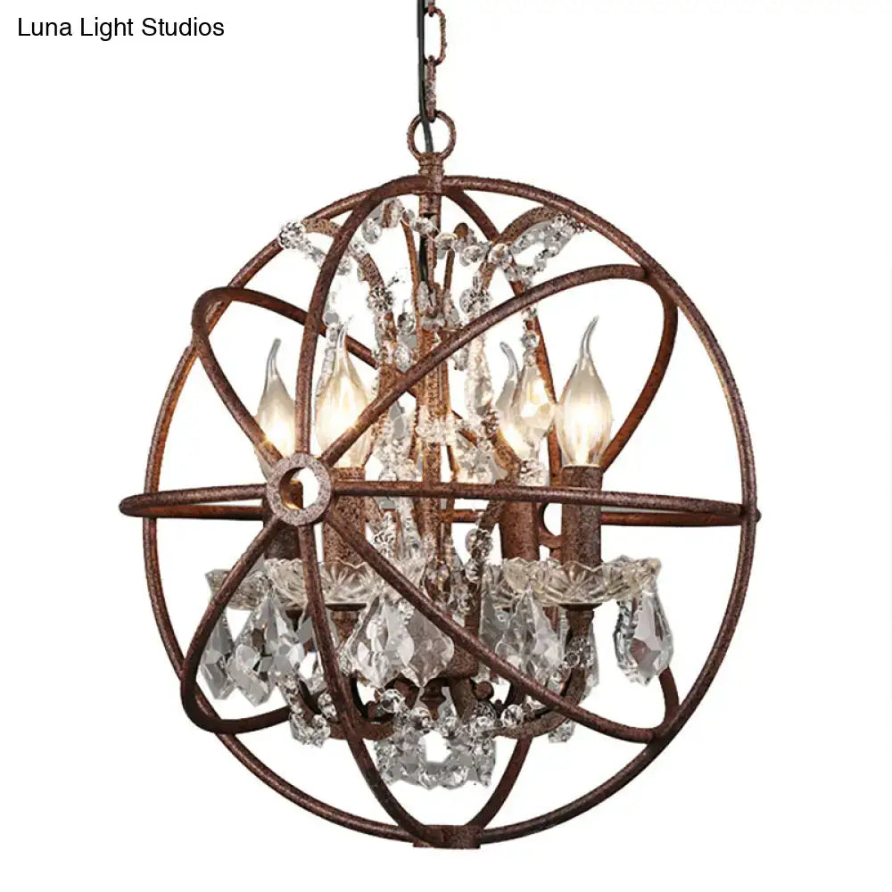 DecorBites™ Rustic 4-Light Wrought Iron Chandelier Pendant with Crystal Deco for Restaurants