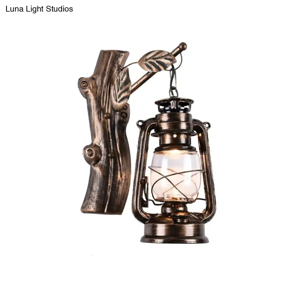 Rustic brass oil lantern wall sconce corridor branch light