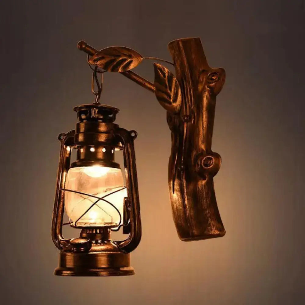 Rustic brass oil lantern wall sconce corridor branch light