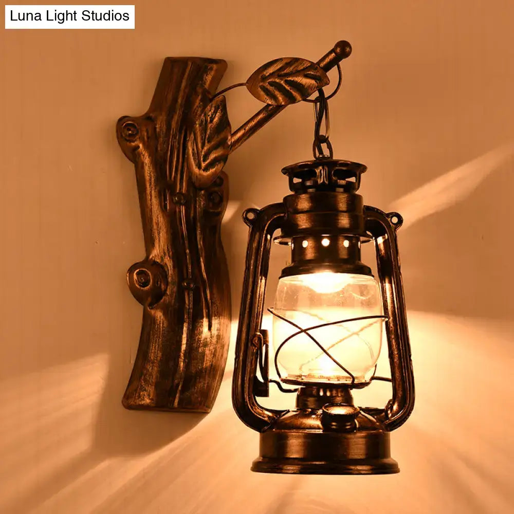 Rustic brass oil lantern wall sconce corridor branch light
