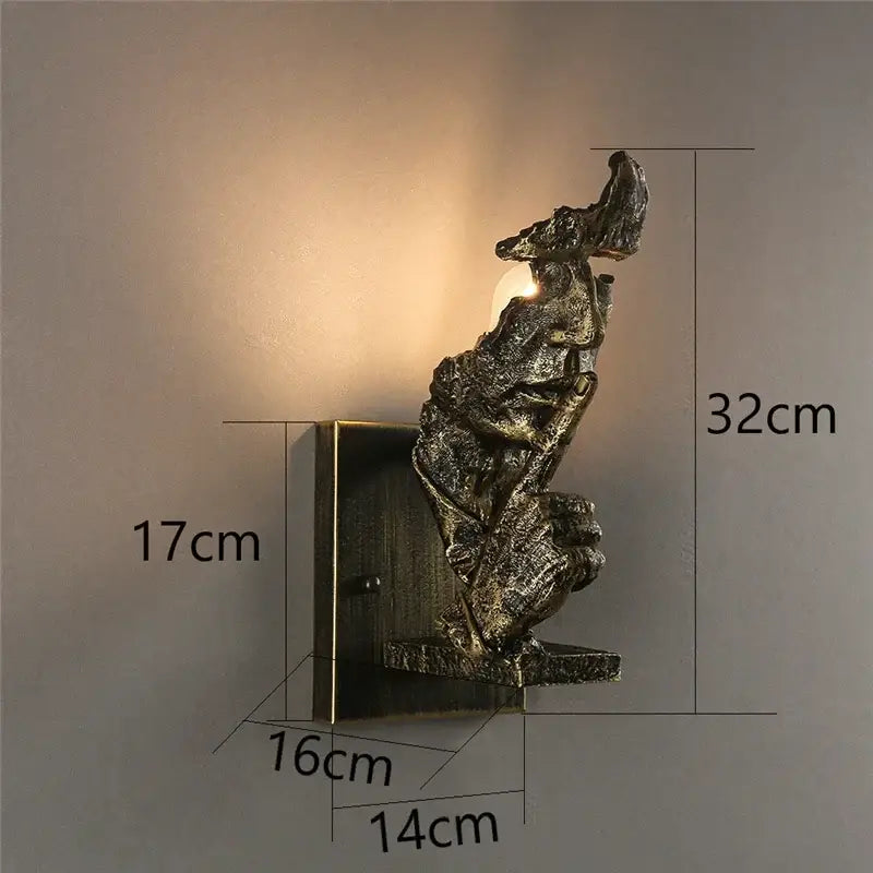 Rustic bronze loft face wall lamp abstract living room sculpture