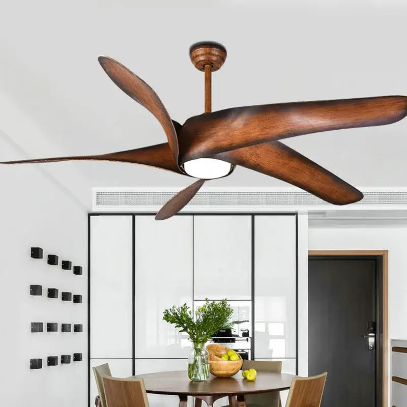 Rustic brown blades ceiling fan with remote control living room light