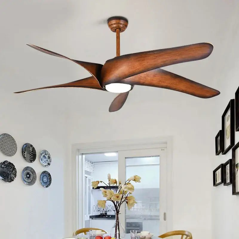 Rustic brown blades ceiling fan with remote control living room light