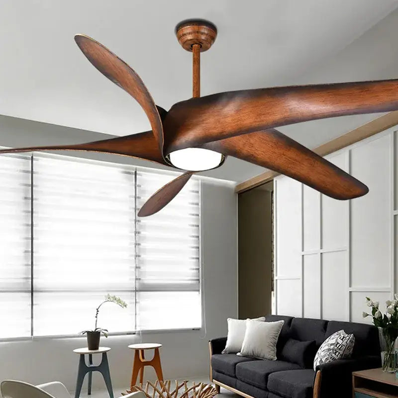 Rustic brown blades ceiling fan with remote control living room light