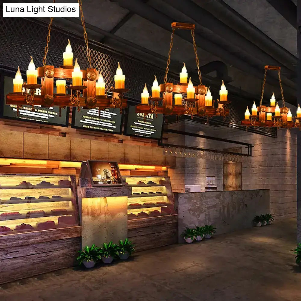 Rustic brown candle island lighting fixture dining room chandelier
