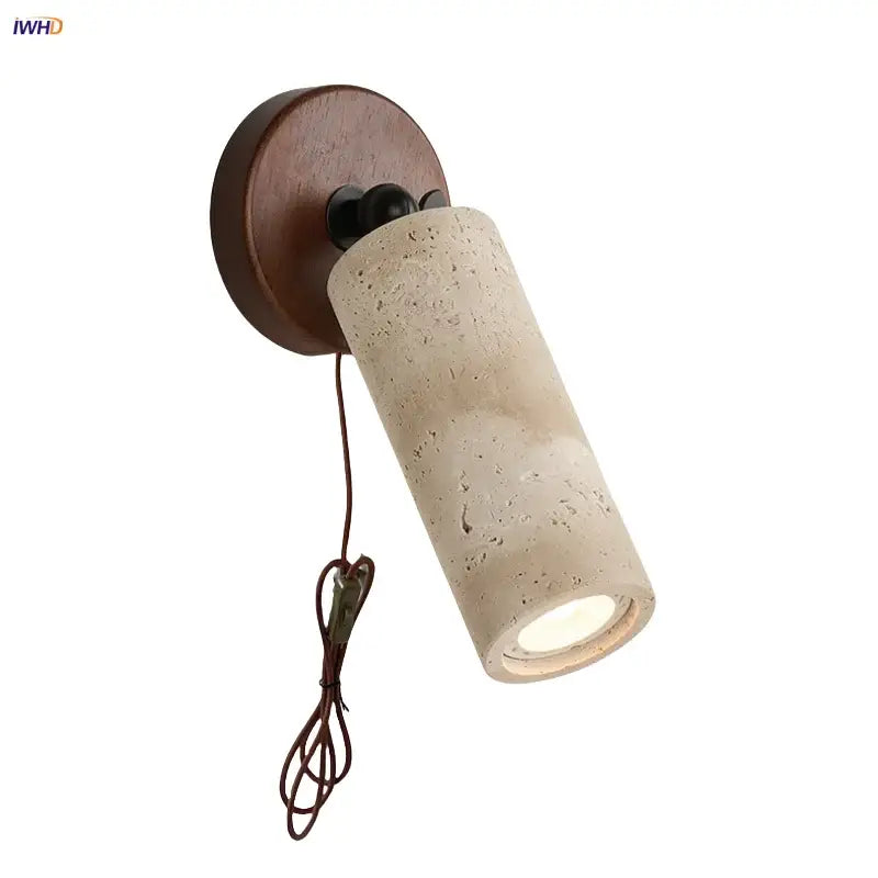 Rustic concrete and dark wood led wall sconce bedroom light
