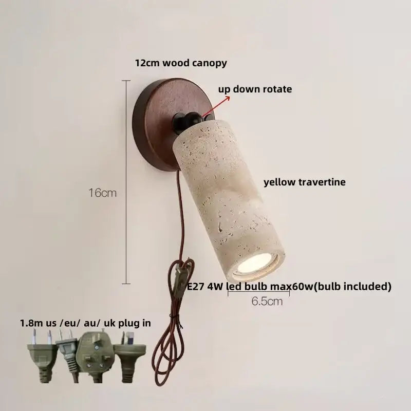 Rustic concrete and dark wood led wall sconce bedroom light