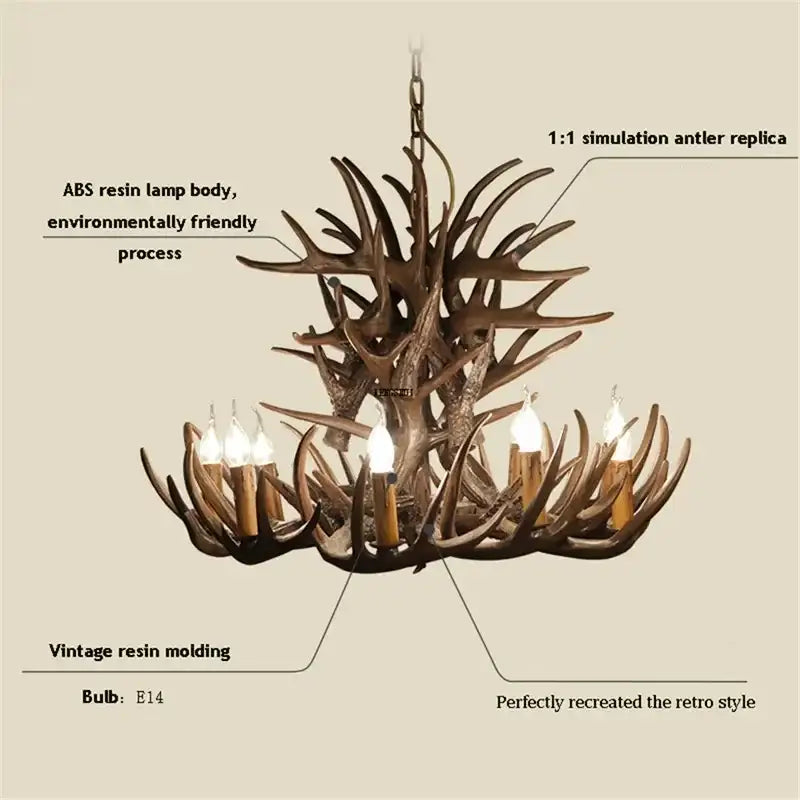 DecorBites™ Antler Pendant Chandelier for Home and Bar Decor - Industrial Deer Horn Fixture