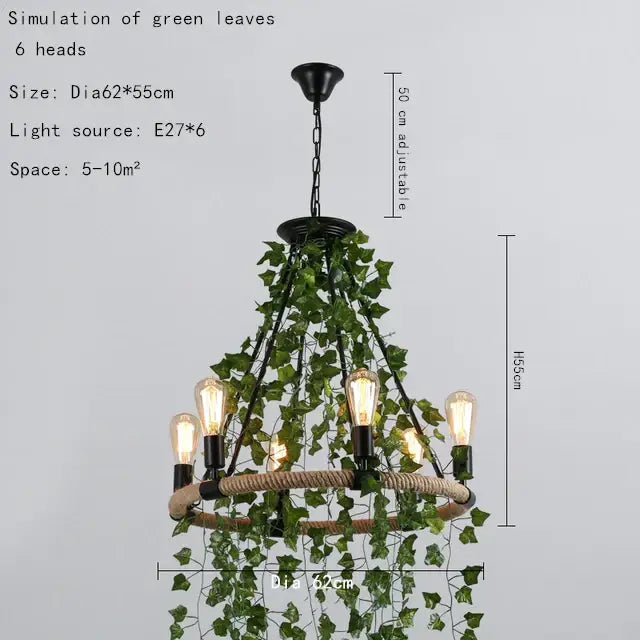 Rustic green leaf chandelier butterfly rope light for bar dining room