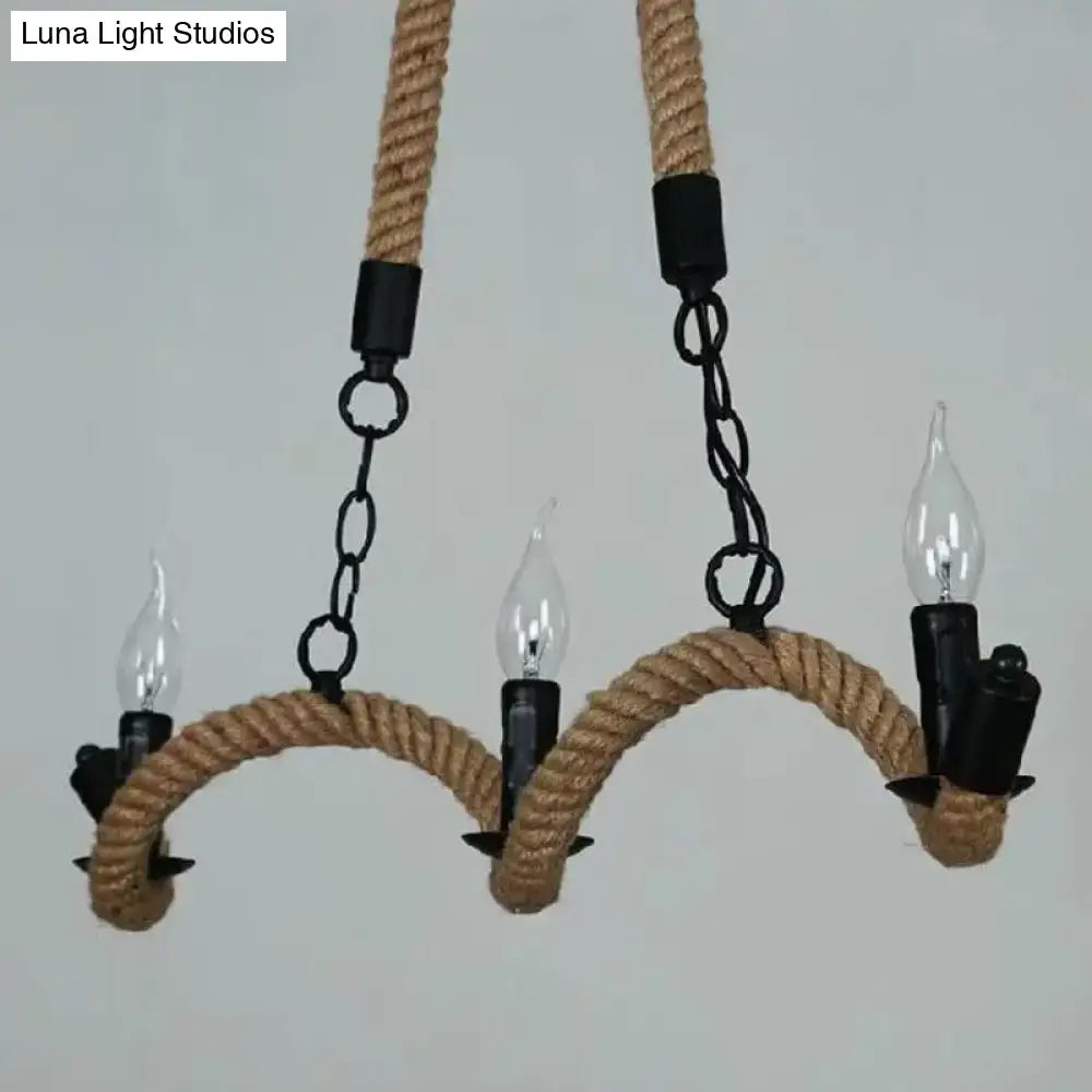 Rustic industrial black rope ceiling light dining room chandelier