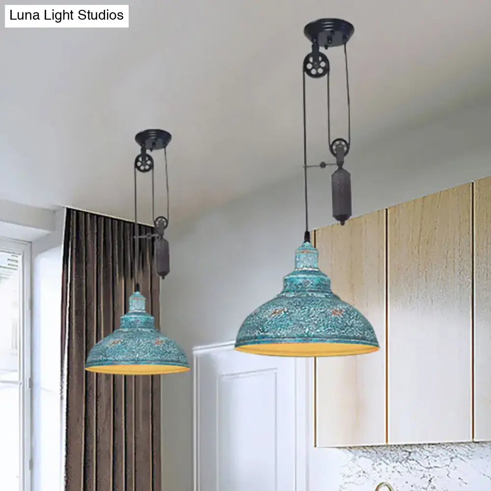 DecorBites™ Rustic Industrial Dome Pendant Lamp with Pulley - 1 Light Metal Fixture in Brown/Grey for Living Room Lighting