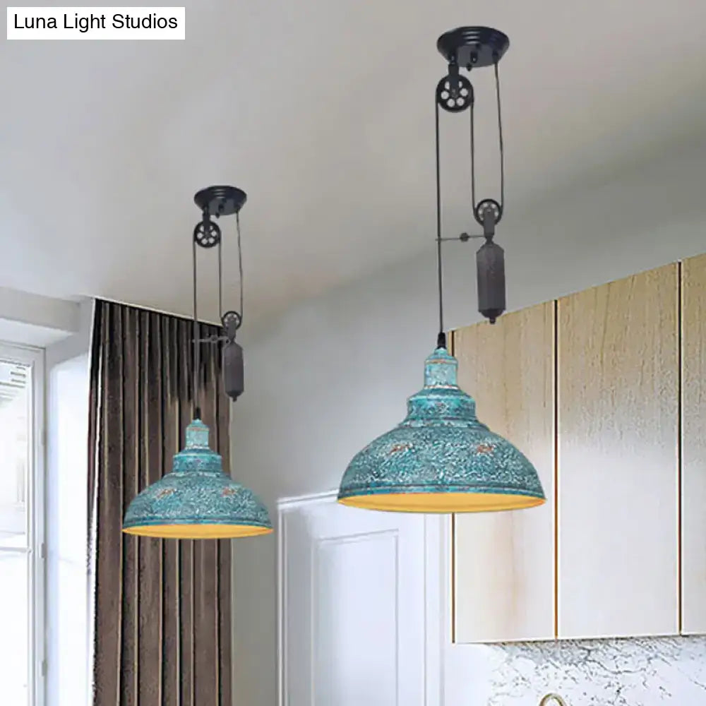 DecorBites™ Rustic Industrial Dome Pendant Lamp with Pulley - 1 Light Metal Fixture in Brown/Grey for Living Room Lighting