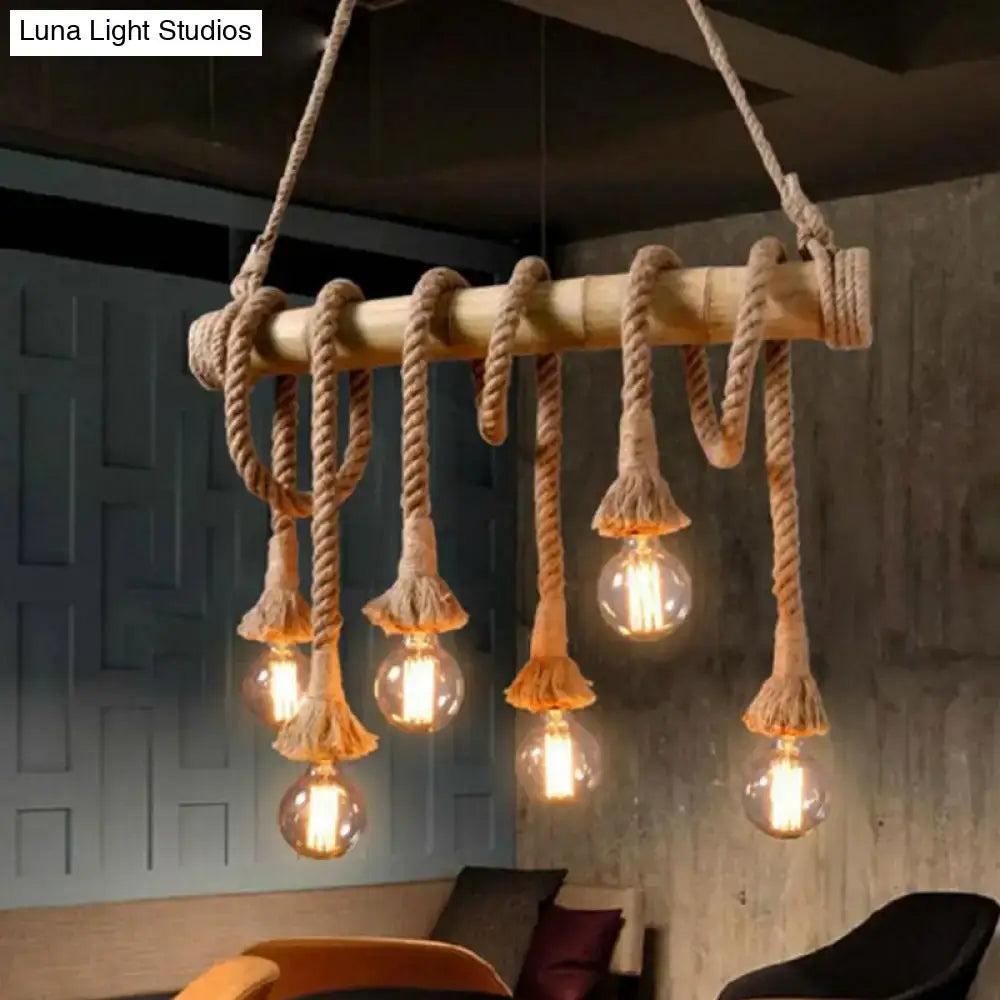 DecorBites™ Hemp Rope Pendant Lamp - Industrial Style Beige - Linear over Island Lighting