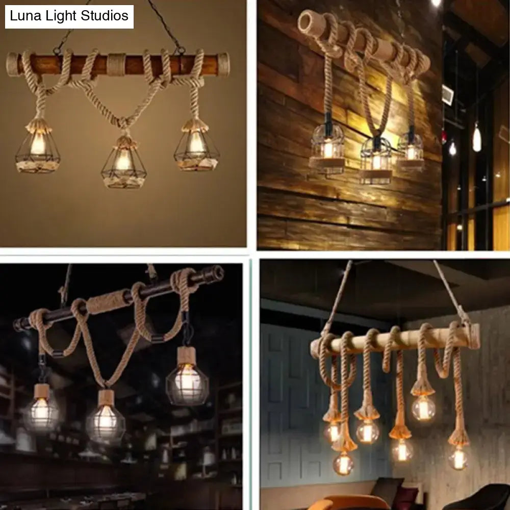 DecorBites™ Hemp Rope Pendant Lamp - Industrial Style Beige - Linear over Island Lighting