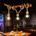 DecorBites™ Rustic Metal and Rope Beige Island Pendant Light with 3 Lights and Globe Cage