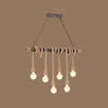 Rustic industrial wood hemp rope exposed bulb pendant light dining room