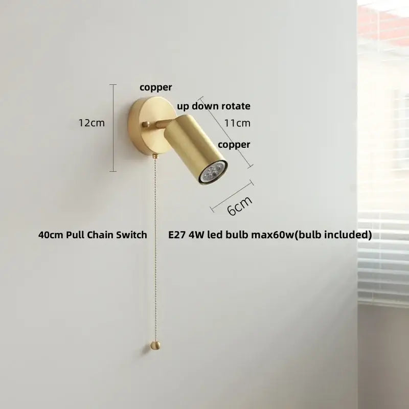 Rustic led walnut wood wall sconce – bedroom pull chain light