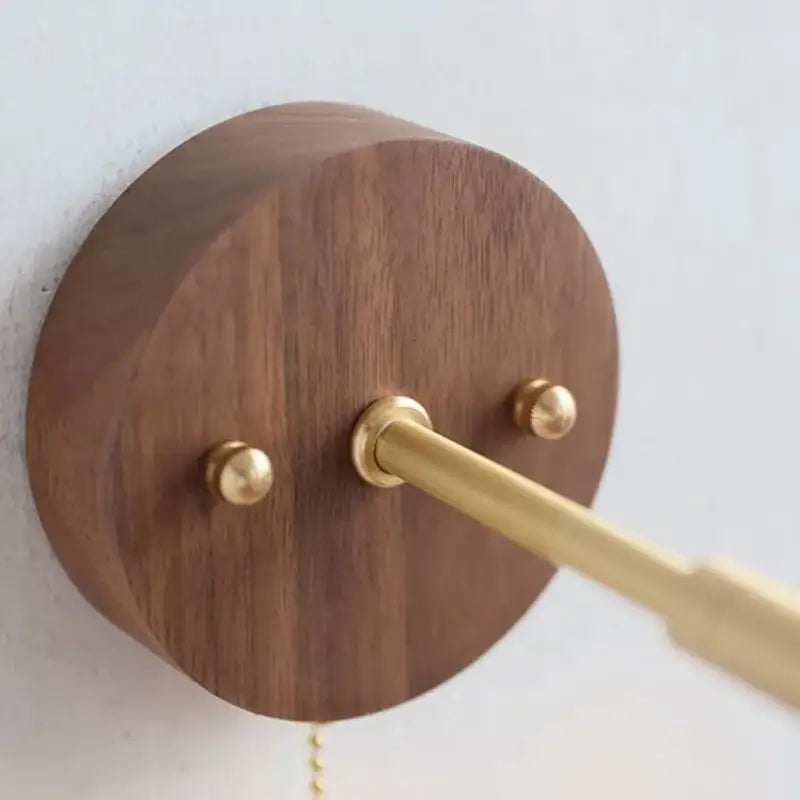 Rustic walnut and brass glass wall light fixture bedroom sconce