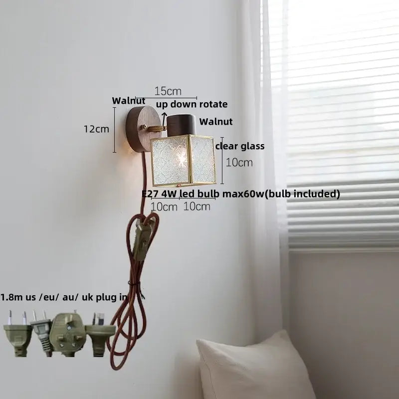 Rustic walnut and brass led wall lamp dining room sconce