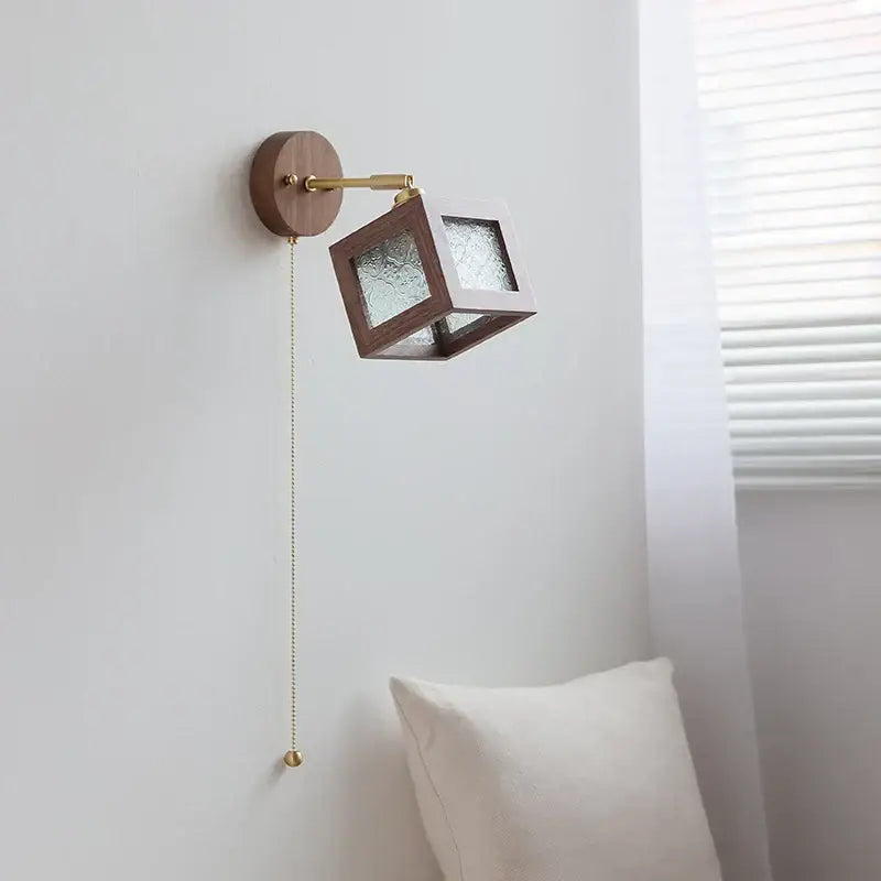 DecorBites™ LED Walnut Wood Wall Sconce Clear Glass Bathroom Mirror Light
