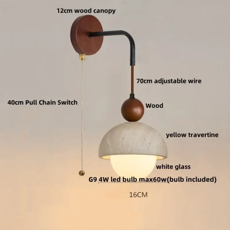 Rustic white concrete and wood wall light fixture bedroom sconce