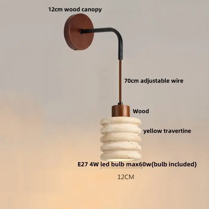 Rustic white concrete and wood wall light fixture bedroom sconce