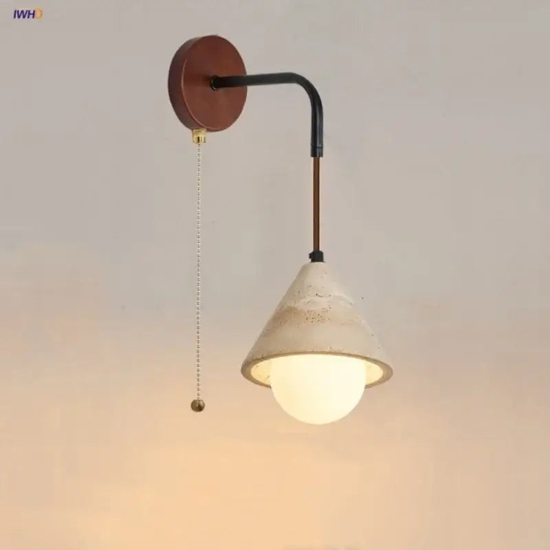 Rustic white concrete and wood wall light fixture bedroom sconce