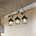 DecorBites™ Industrial Clear Glass 3-Bulb Black Lantern Kitchen Island Light Fixture, 27" Wide