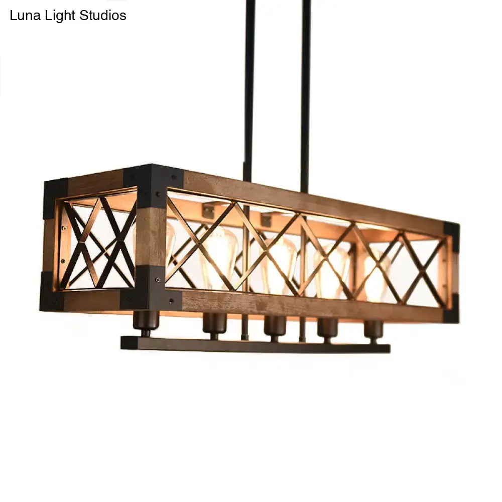 Rustic wood and black metal rectangle pendant light dining room