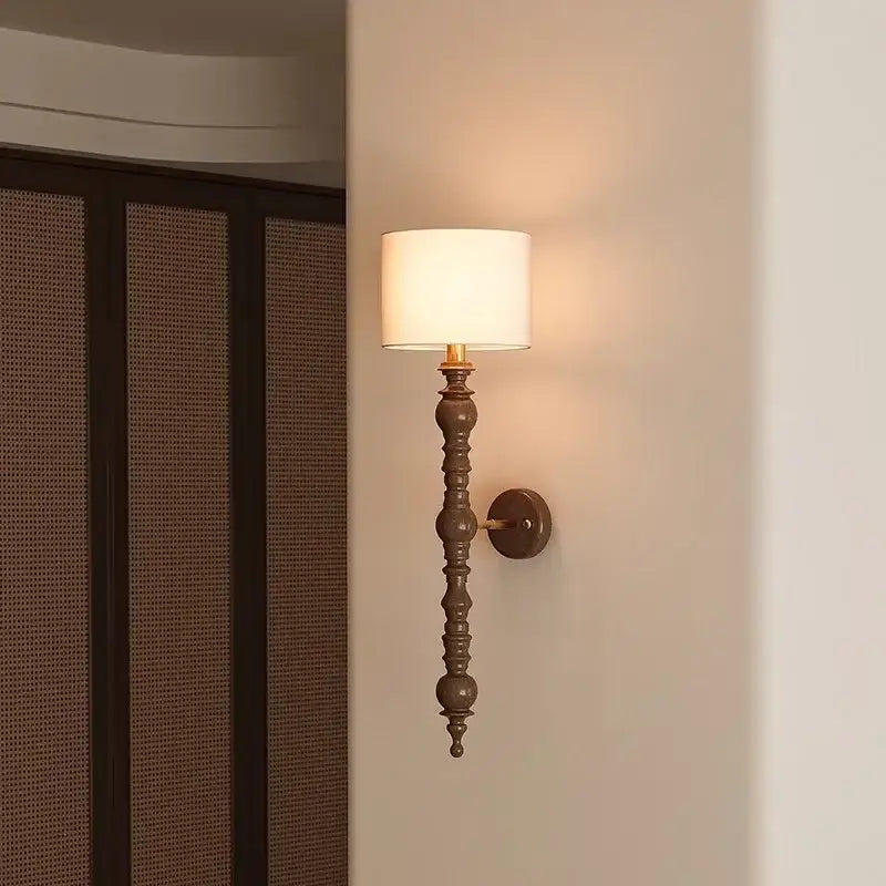 Rustic wood and cream fabric led wood wall light living room