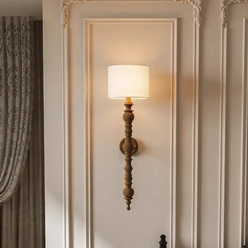 Rustic wood and cream fabric led wood wall light living room