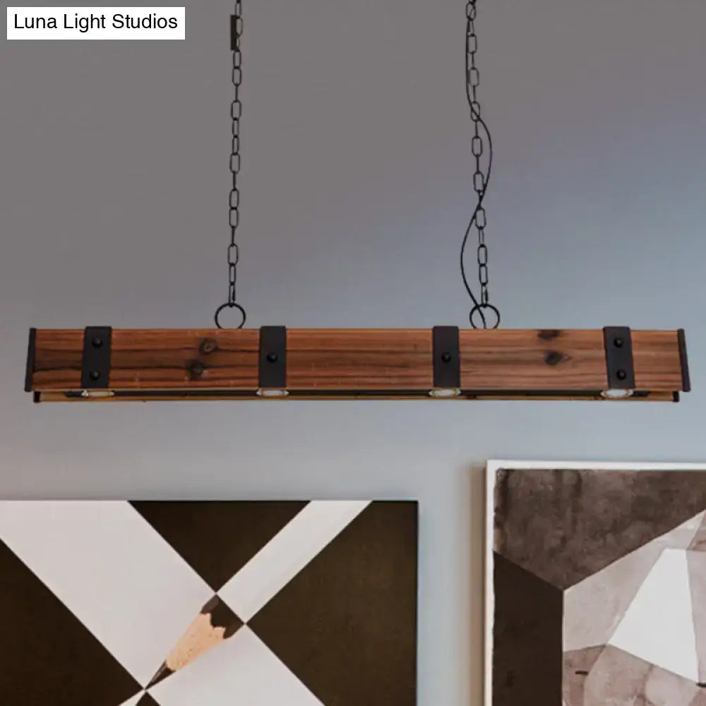 DecorBites™ Wood Beam Down Light Kitchen Island Lighting - Lodge Style with 4 Lights and Chain - Black Finish