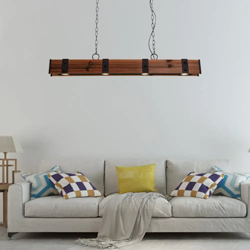 DecorBites™ Wood Beam Down Light Kitchen Island Lighting - Lodge Style with 4 Lights and Chain - Black Finish