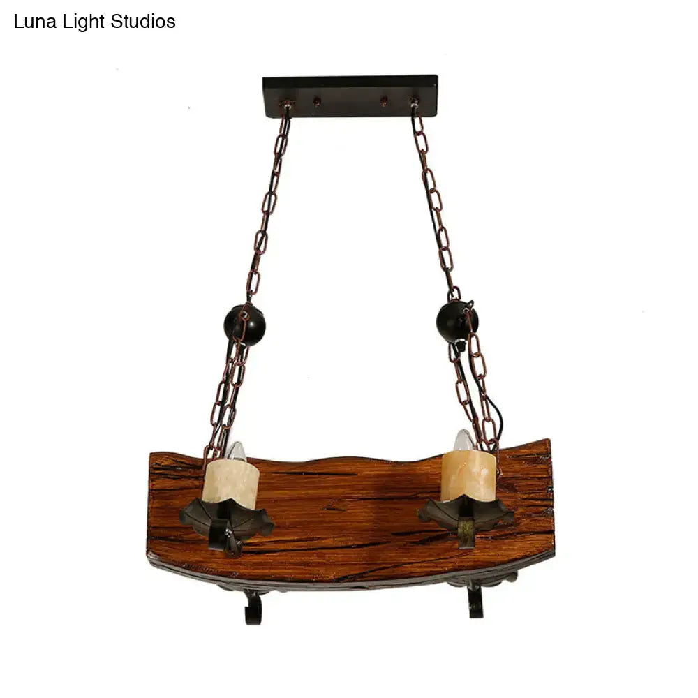 Rustic wood board island pendant light kitchen 4 bulb brown