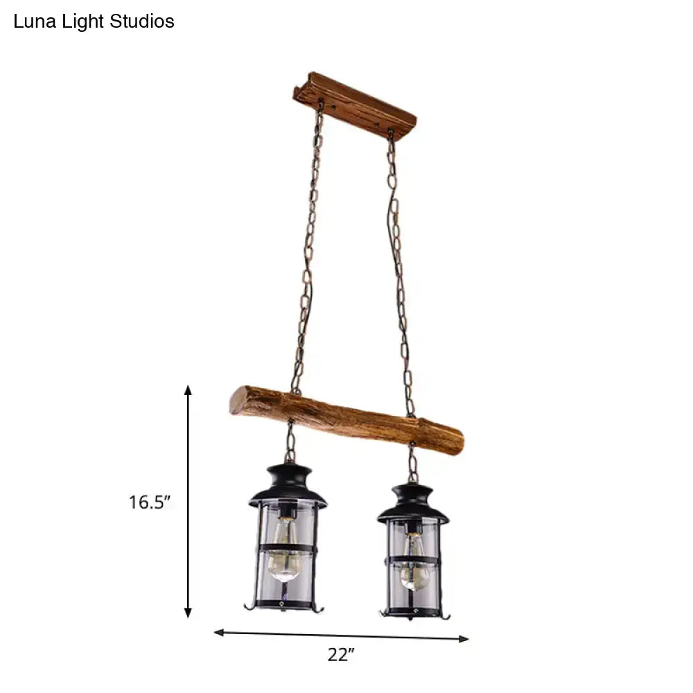 Rustic wood design black lantern island light kitchen pendant
