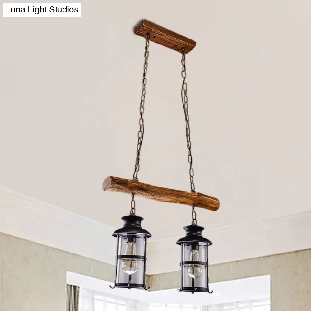 Rustic wood design black lantern island light kitchen pendant