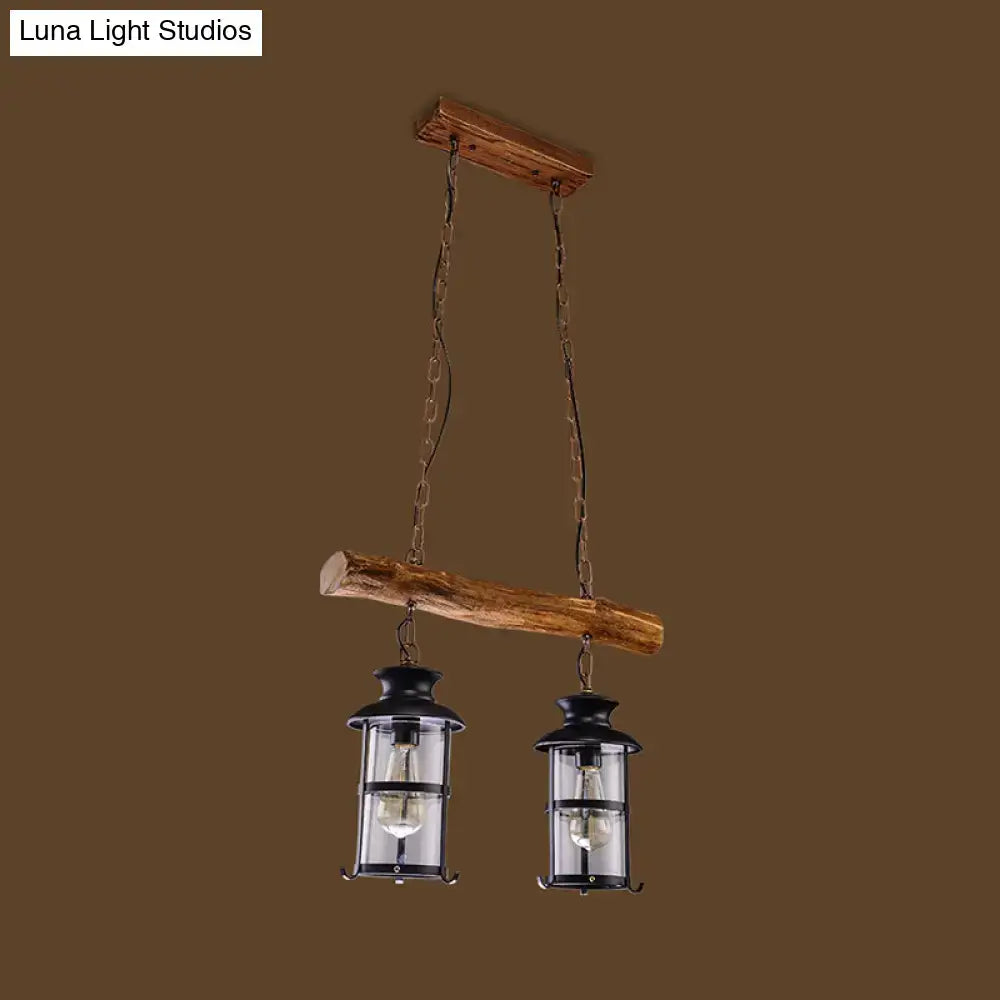 Rustic wood design black lantern island light kitchen pendant