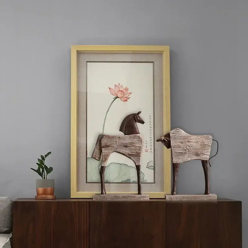 DecorBites™ Horse Sculpture: Handmade Wood Grain Design, Animal Figurine for Home Decor