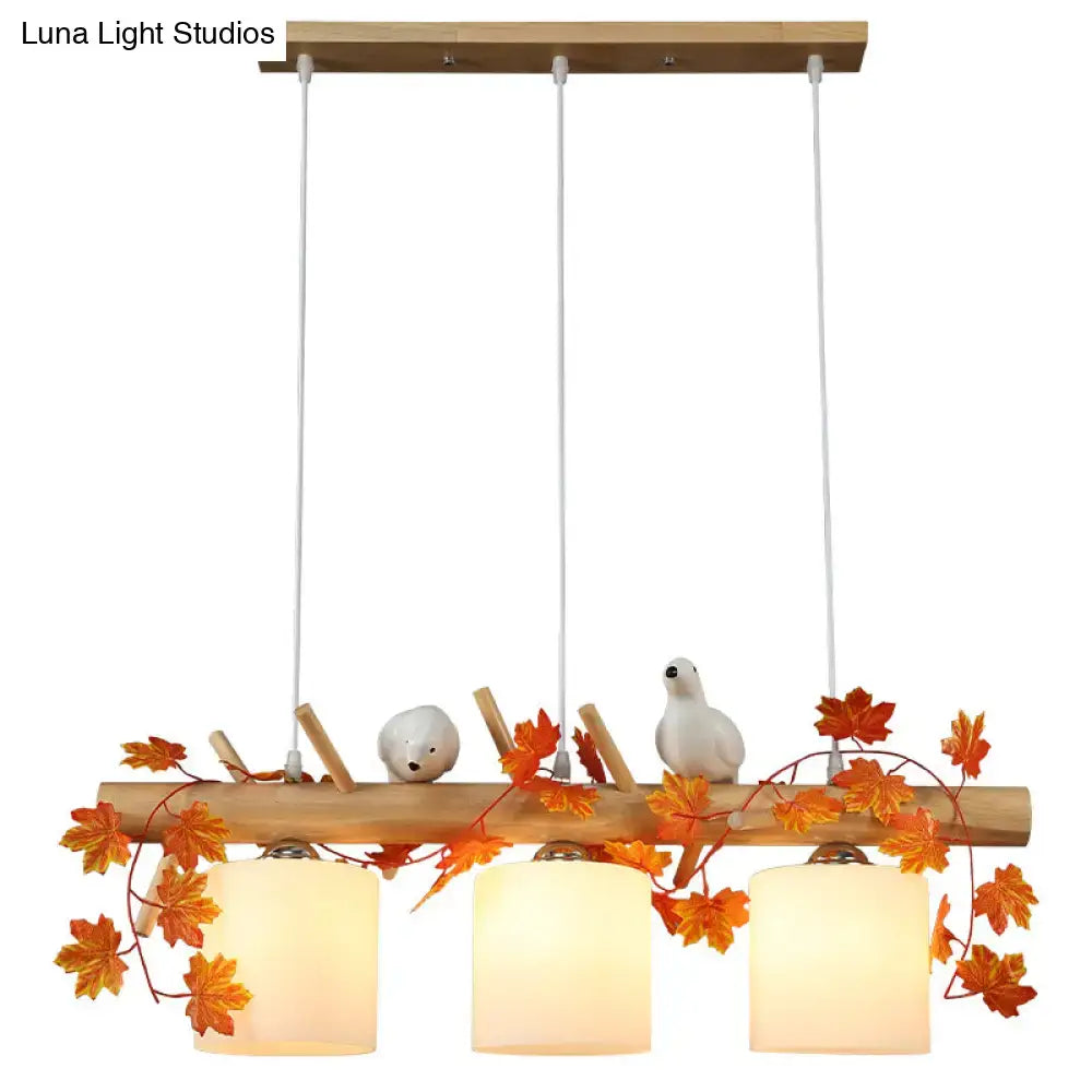 DecorBites™ Modern Wood Linear Island Lighting for Restaurants - Natural Wood Island Light