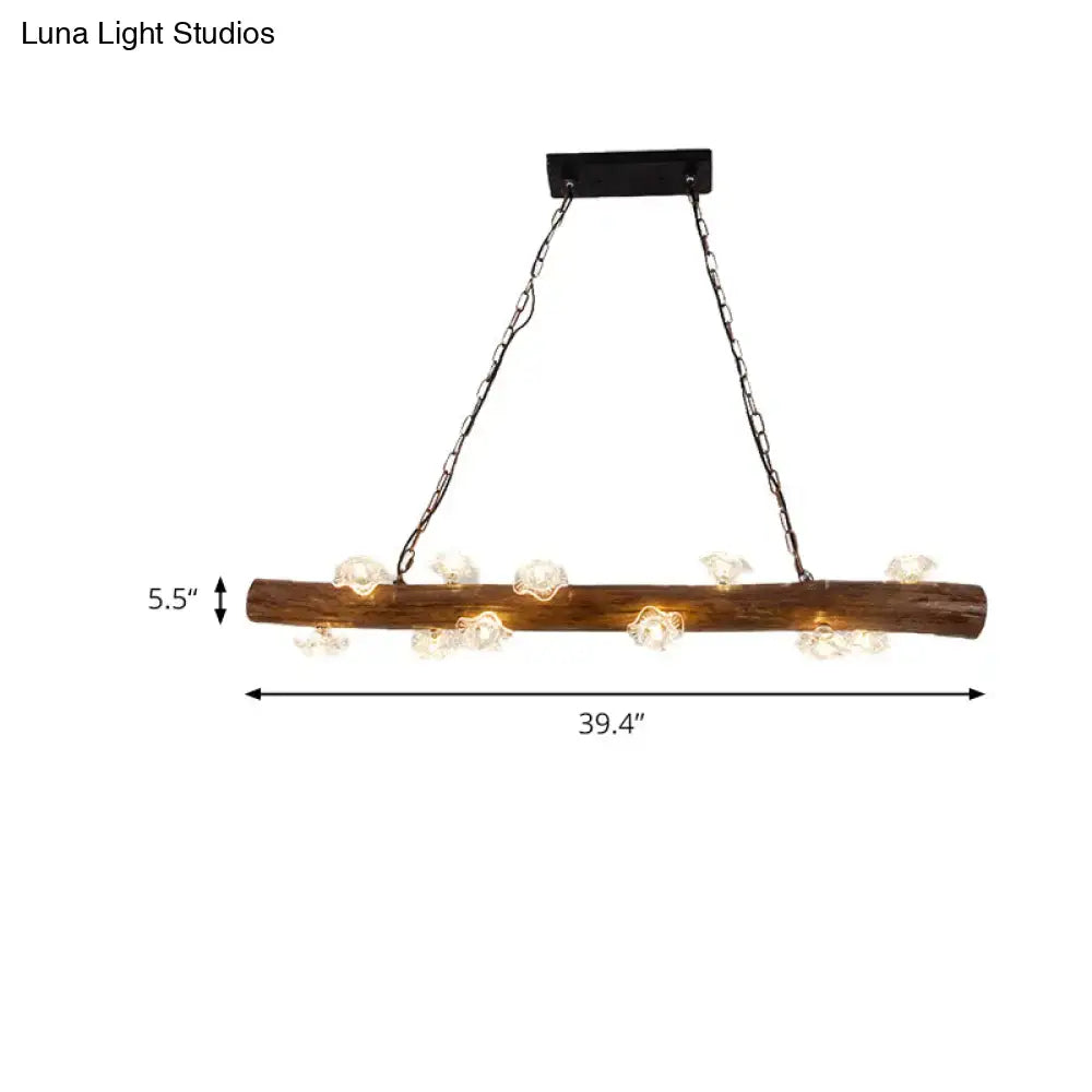 Rustic wood log hanging lamp with globe lights kitchen chandelier