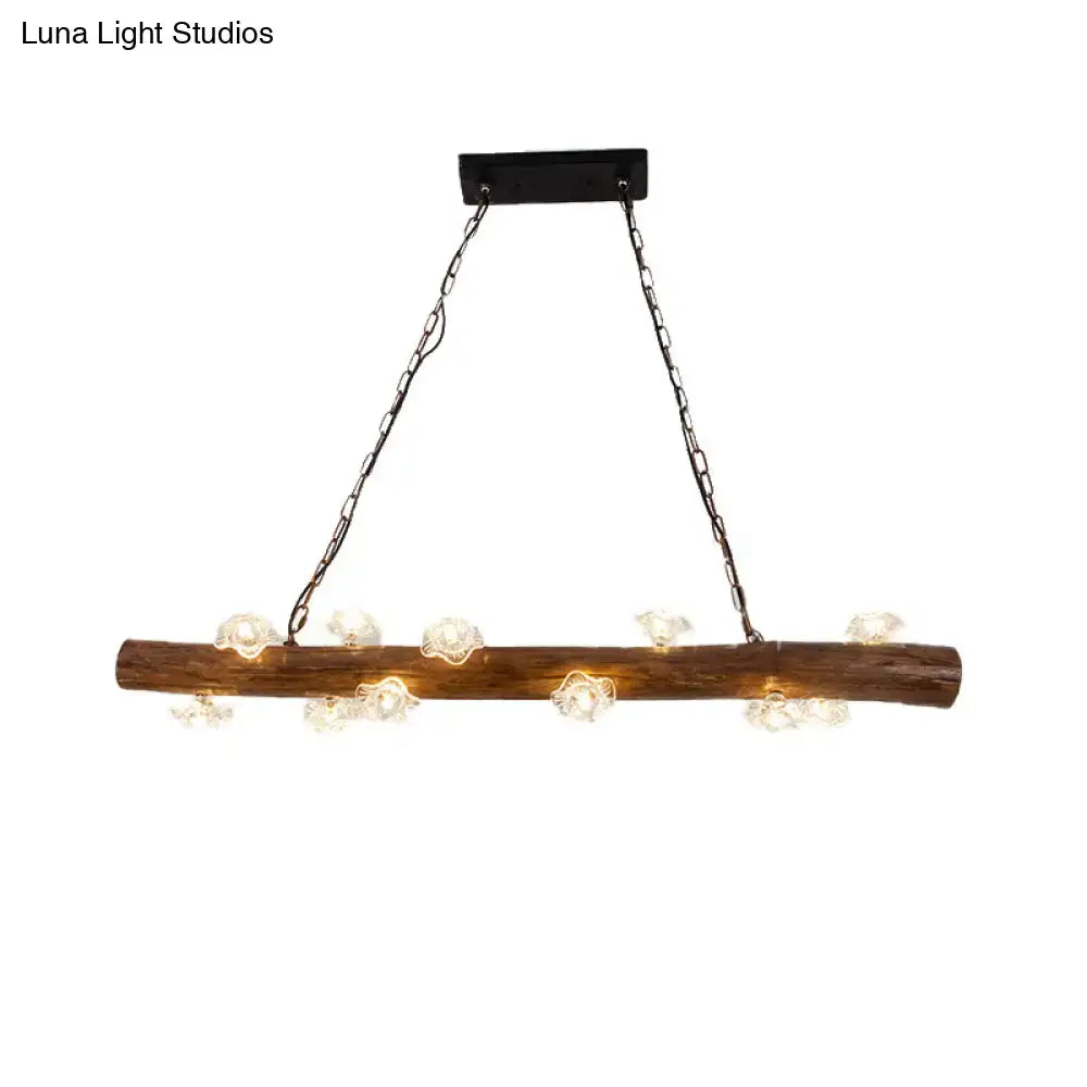 Rustic wood log hanging lamp with globe lights kitchen chandelier