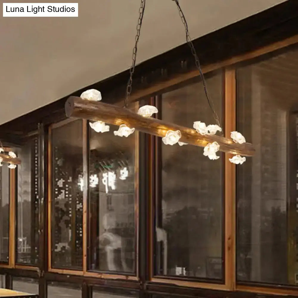 Rustic wood log hanging lamp with globe lights kitchen chandelier